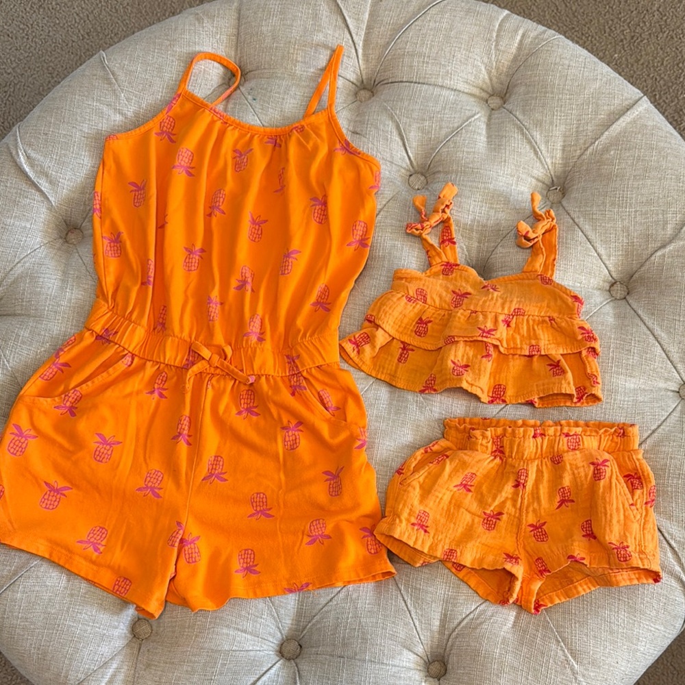 Orange Matching Set with Pink Print